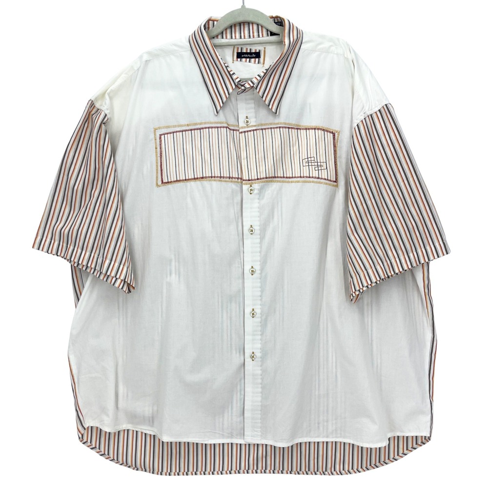 Attitude White Short Sleeve Button Down Shirt 3XL Striped Panel Plus